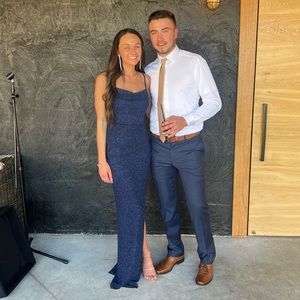 Glitter Slit Navy Blue Maxi Dress